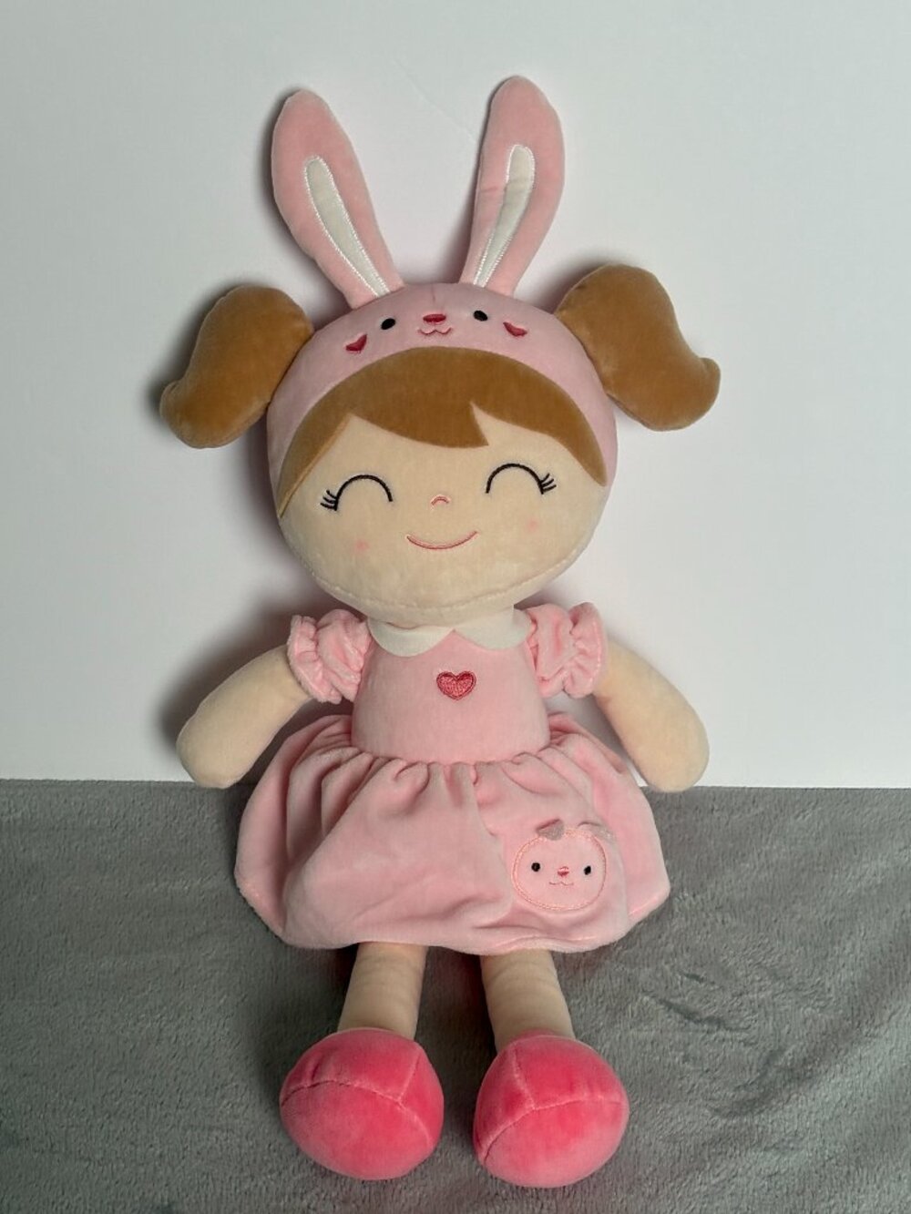 Gloveleya Baby Doll Girl Soft Plush Easter Bunny Ears Pink Dress 16 Inch Toy